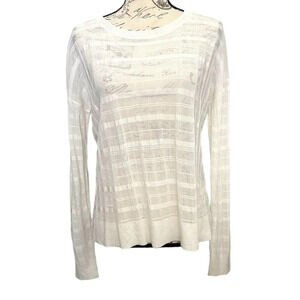 One Grey Day Sweater Womens S White Sheer Plaid Knit Long‎ Sleeve Coastal Layer